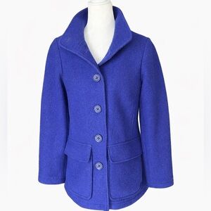 Vintage L.L. Bean Blue Wool Coat Bellandi Italy Lightweight Jacket Small Petite